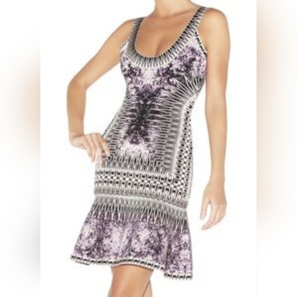 Herve Leger Black and Purple Midi Dress